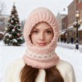 thumbnail image 4 of Visland Knitted Hat Three-in-One Scarf Hooded Design Headgear Patchwork Color Fleece Lining Windproof Winter Headwear, 4 of 8