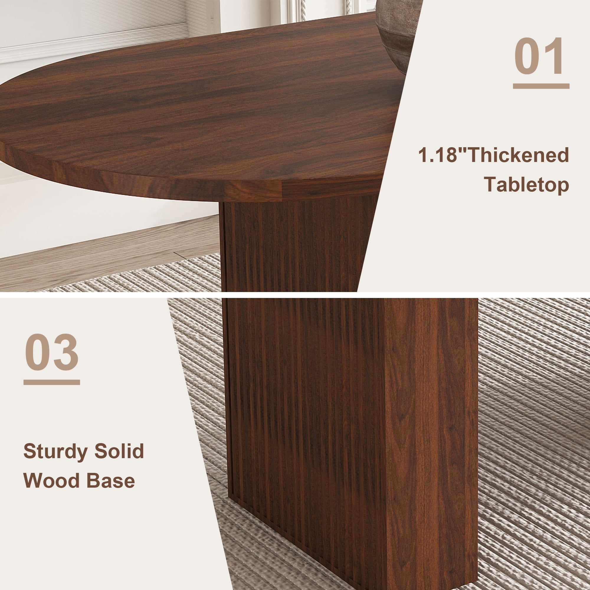 Alvantor 63" Oval Dining Table for 6 People, Modern Farmhouse Dining Table with Storage Shelf, Wooden Dining Table for Dining Room Walnut (Only Table)