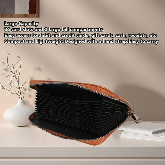 Tarjetero para mujer, tarjetero de piel sintética suave, tarjetero RFID, tarjetero pequeño y portátil para mujer, color marrón
