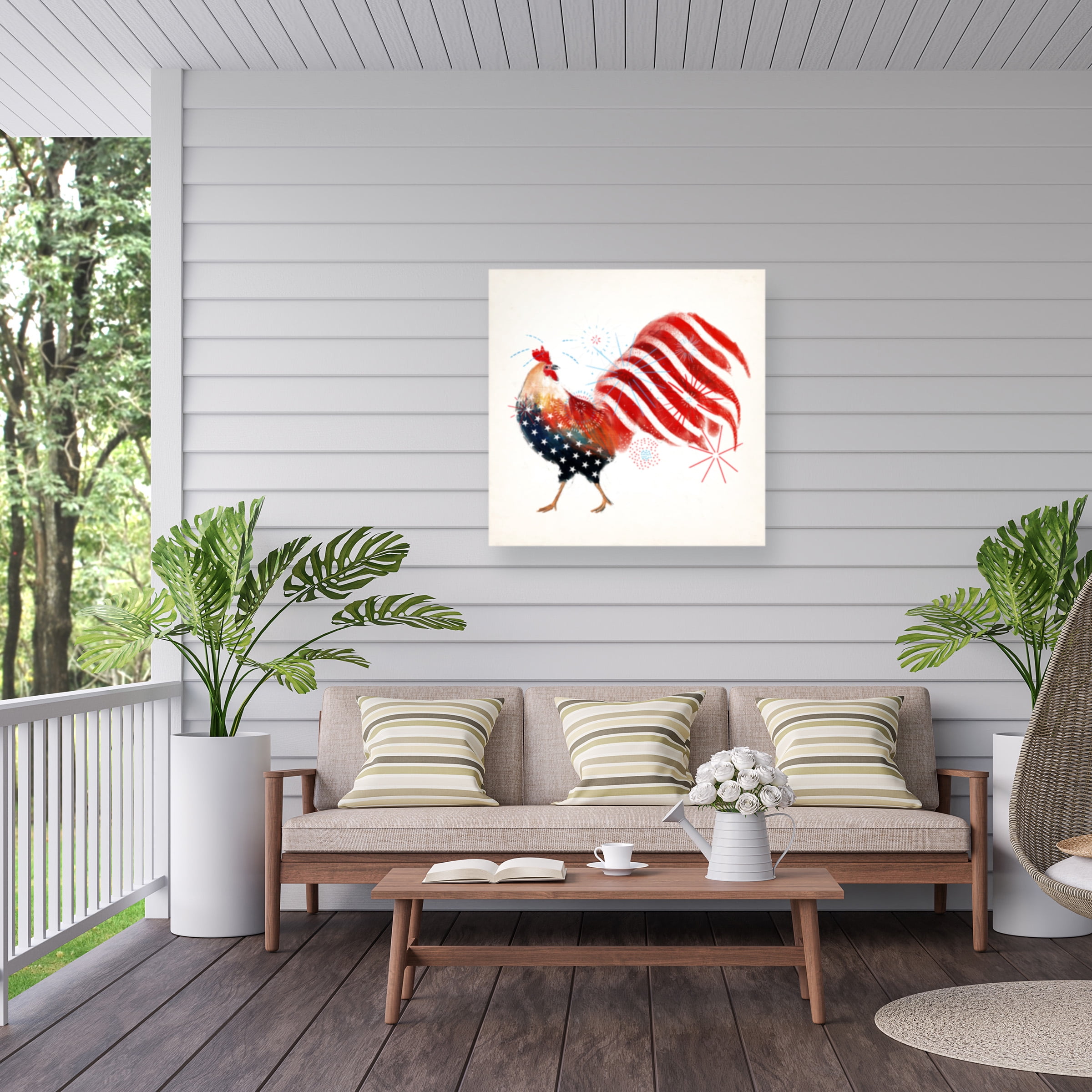 Victoria Borges 'Rooster Fireworks I' Outdoor Canvas 35x35