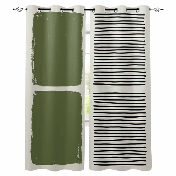 Sage Green Blackout Curtains for Bedroom Living Room Darkening Curtains 84 Inch Length 2 Panels Set Modern Painting Farmhouse Striped Abstract Art Window Curtain Window Treatment Drapes 42"x84"