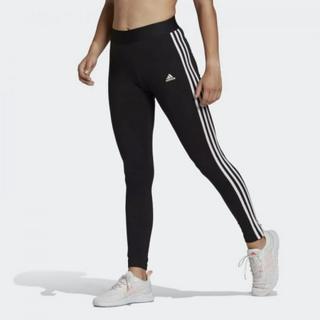 Adidas BLACK/WHITE Women's Essentials 3-Stripe Full Length Leggings, US Medium