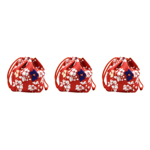 kurtrusly Sac à Cordon Japonais Pièce Alimentaire Rouge 14x12x16cm 3ensemble