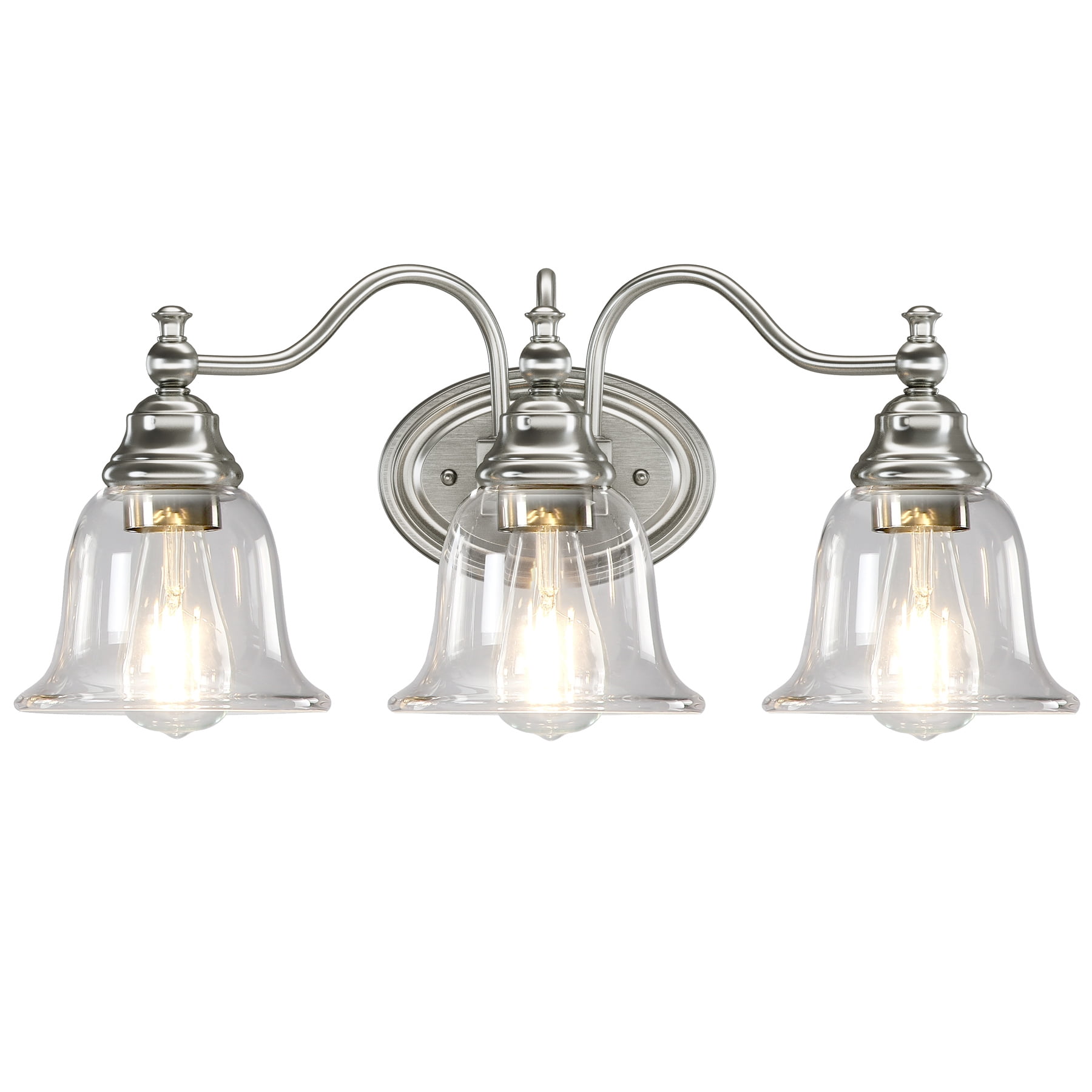 Fnova 3-Light Bathroom Light Fixtures, Modern Vanity Light with Clear Glass Shade, Bathroom Wall Lamp for Mirror Living Room Kitchen Hallway Porch, E26 Base (Bulbs Not Included)