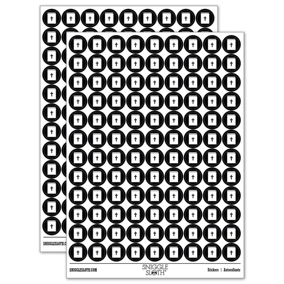 Bible Christian Cross Icon 200 Round Stickers - Black - Gloss Finish - 0.50" Size