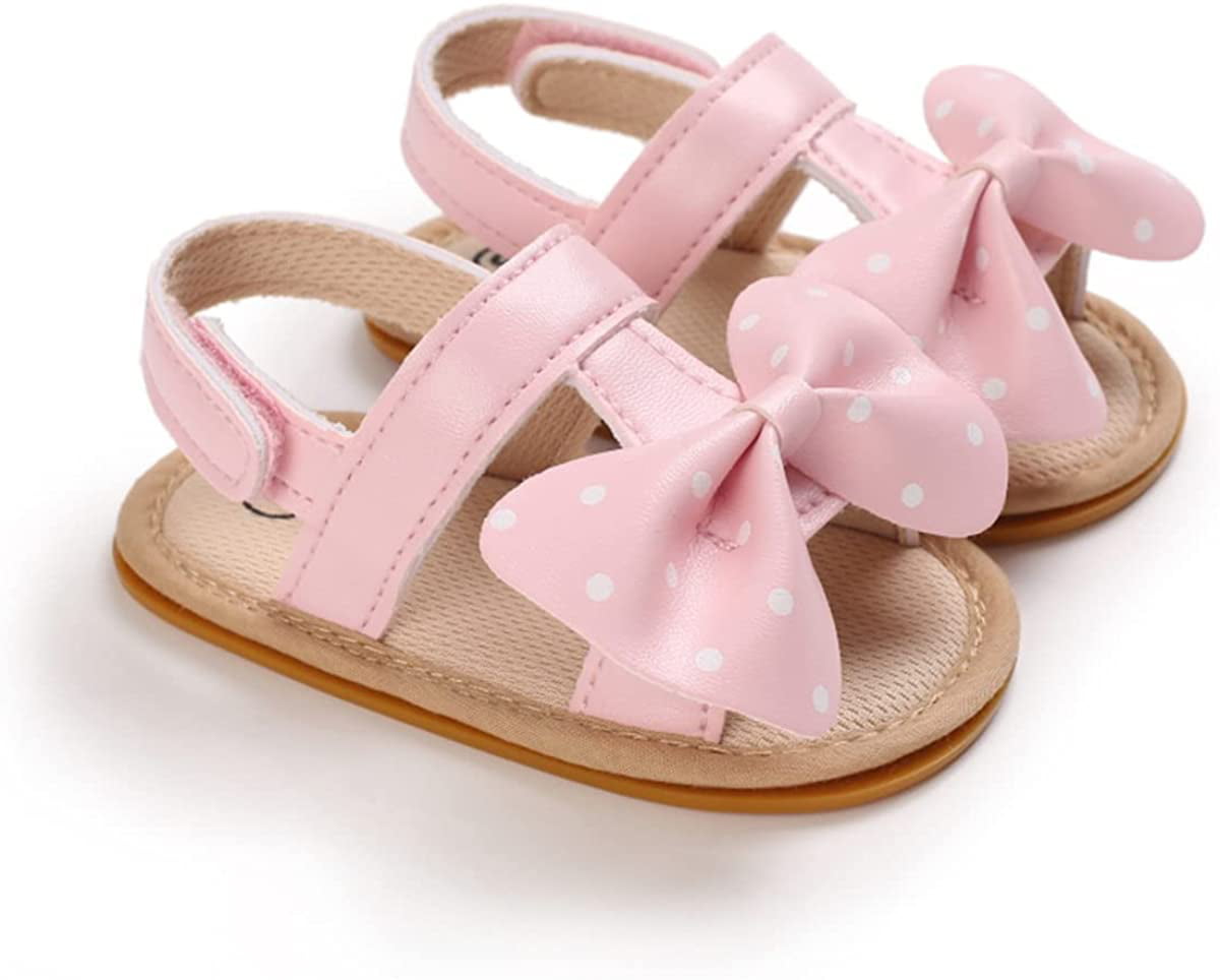 Timatego Infant Baby Girls Summer Sandals Anti-Slip Soft Sole with Flower Toddler First Walkers Crib Dress Shoes 