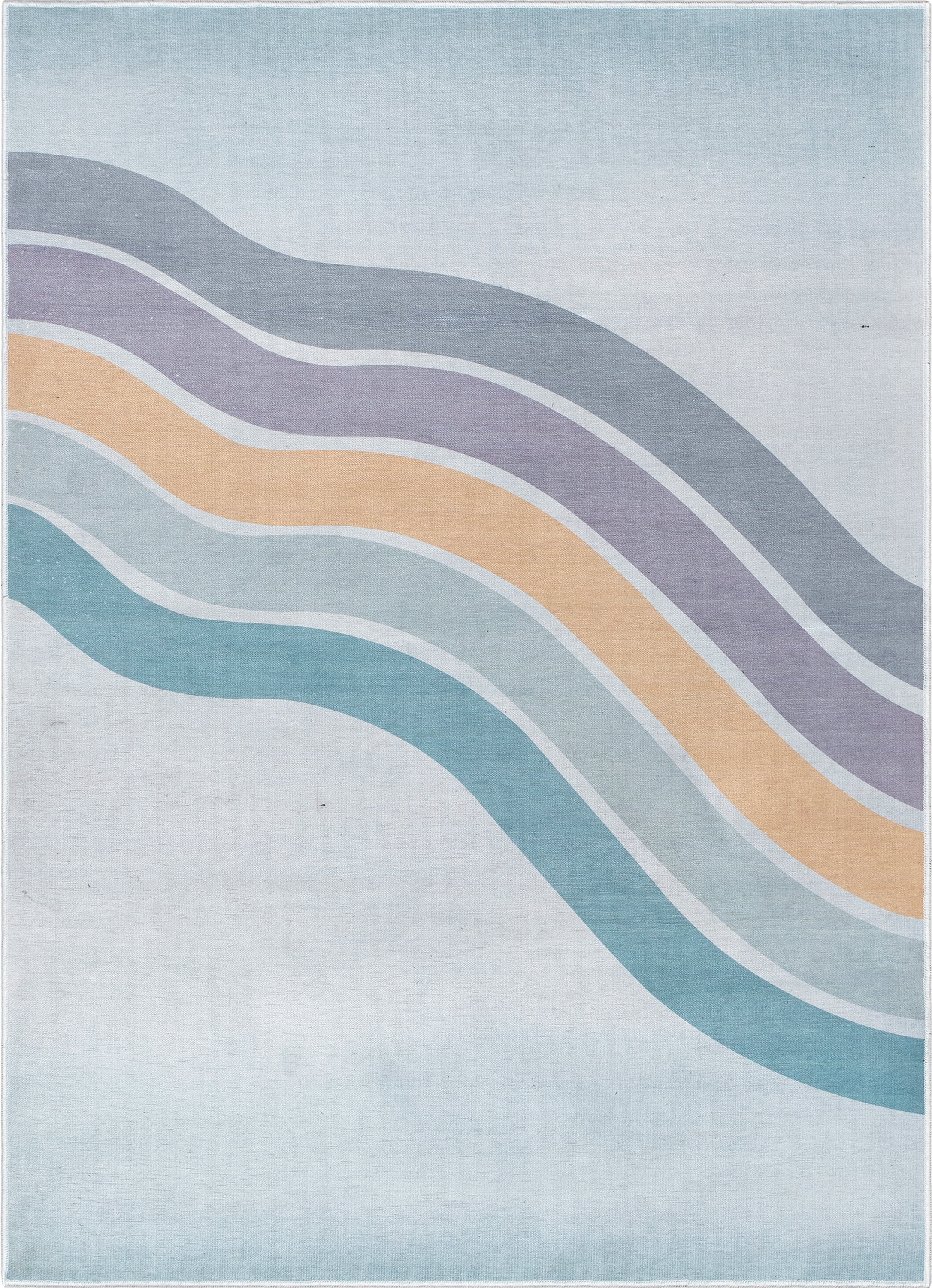 Well Woven Kids Rugs Curved Rainbow Modern Multi Color Printed Distressed Machine Washable 5' x 7' Area Rug