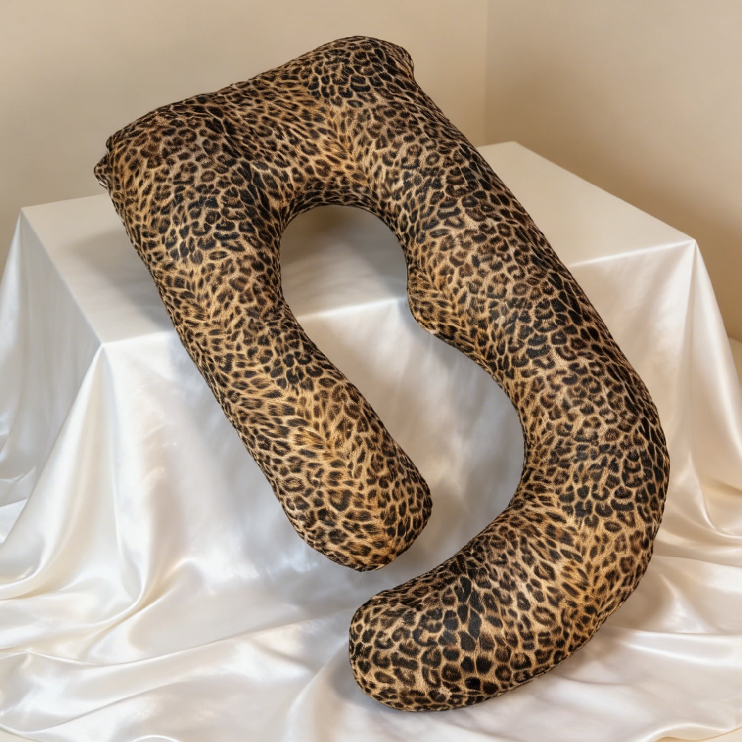 AFGFUF J-Shaped Pregnancy Pillow, 65" x 16" x 8" Full Body Maternity Support Pillow, Leopard Print with Heart Pattern