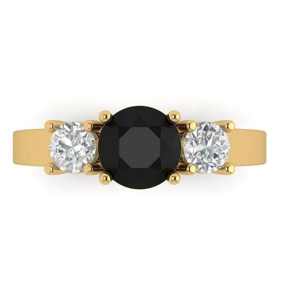 Three-Stone Engagement Ring for Women - 1.5ct Natural Onyx in 18K Yellow Gold Promise Ring
