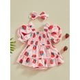 thumbnail image 3 of Musuos Baby Girl Sweet Romper Dress 3 6 9 12 18 24Months Fruit/Flower Print Ruched Short Sleeve Bodysuit with Cute Headband Set Summer Clothes, 3 of 10