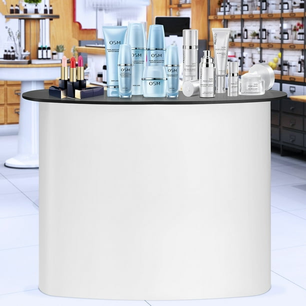 VEVOR Mesa de podio portátil para ferias, 51.18" x 18.31" x 37.4", mostrador de exposición, stand de exhibición con pared, mesa de bar plegable de promoción al por menor