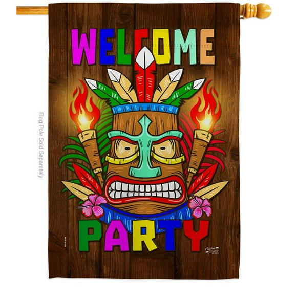 Angeleno Heritage H137062-BO Welcome Tiki Party Celebration Double-Sided Garden Decorative House Flag, Multi Color