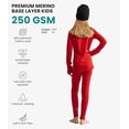 thumbnail image 3 of Merino.tech Kids Merino Wool 𝗠𝗶𝗱𝘄𝗲𝗶𝗴𝗵𝘁 Base Layer Set Unisex Thermal Underwear Top Bottom and Cuff Beanie (X-Small, Cherry Red), 3 of 10