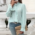 thumbnail image 4 of Womens Long Sleeve Tops, Plaid Shirts 2025 Plus Size Holiday Party Tops Ruffled V-Neck Blouse Casual Fall Winter Lounge Wear Christmas Photo Outfits Machine Wash Polyester Green S, 4 of 4