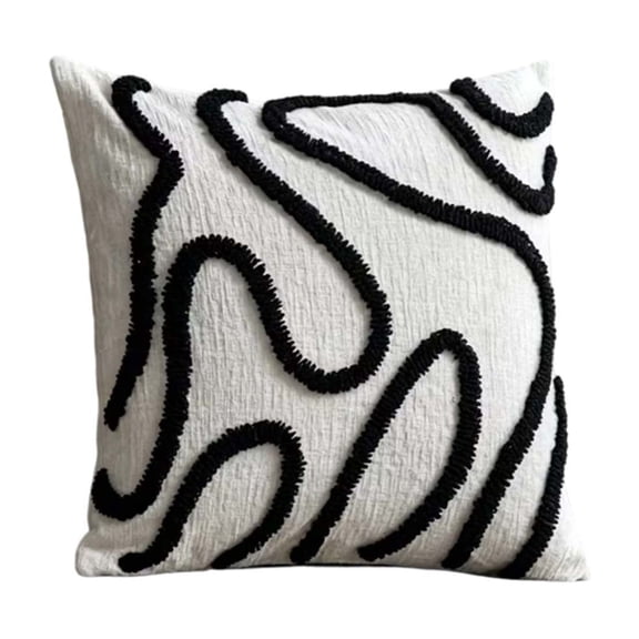 Fareti Minimalist Line Embroidered Cotton Pillow Cover, 45x45 cm Decorative Cushion Case for Living Room Bedroom Sofa, Soft Breathable Fabric