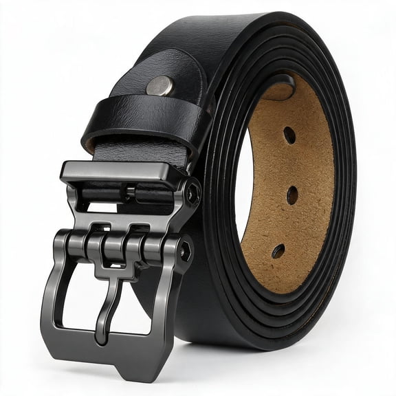JingHao Mens Belt Big and Tall 30"-65",Genuine Leather Belts for Men,Casual Work Dress Jeans Belt,Black Brown Width 1.45(34"-36"/Belt Length 115cm, Black)