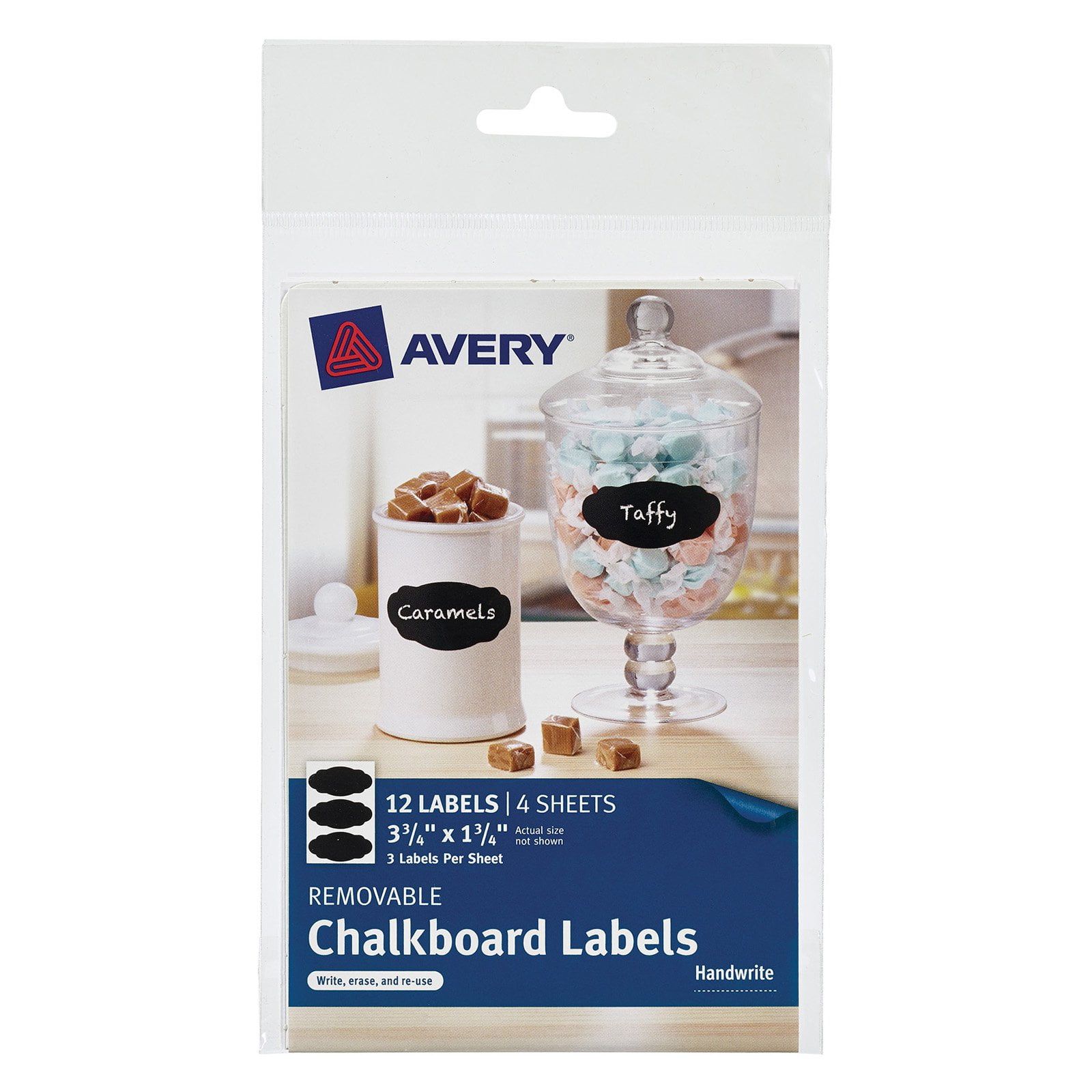Avery 73304 Black Removable Chalkboard Labels12 Count