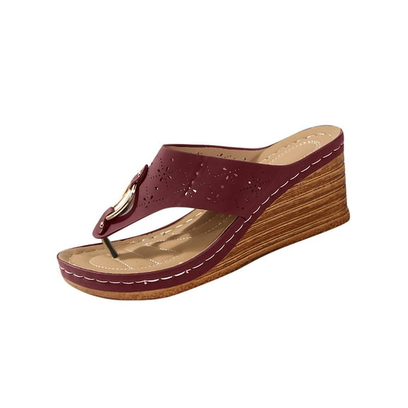 ShiShine Women's Hollow out Thong Wedge Slide Sandals Open Toe Slip On Beach Vacation Walking Shoes