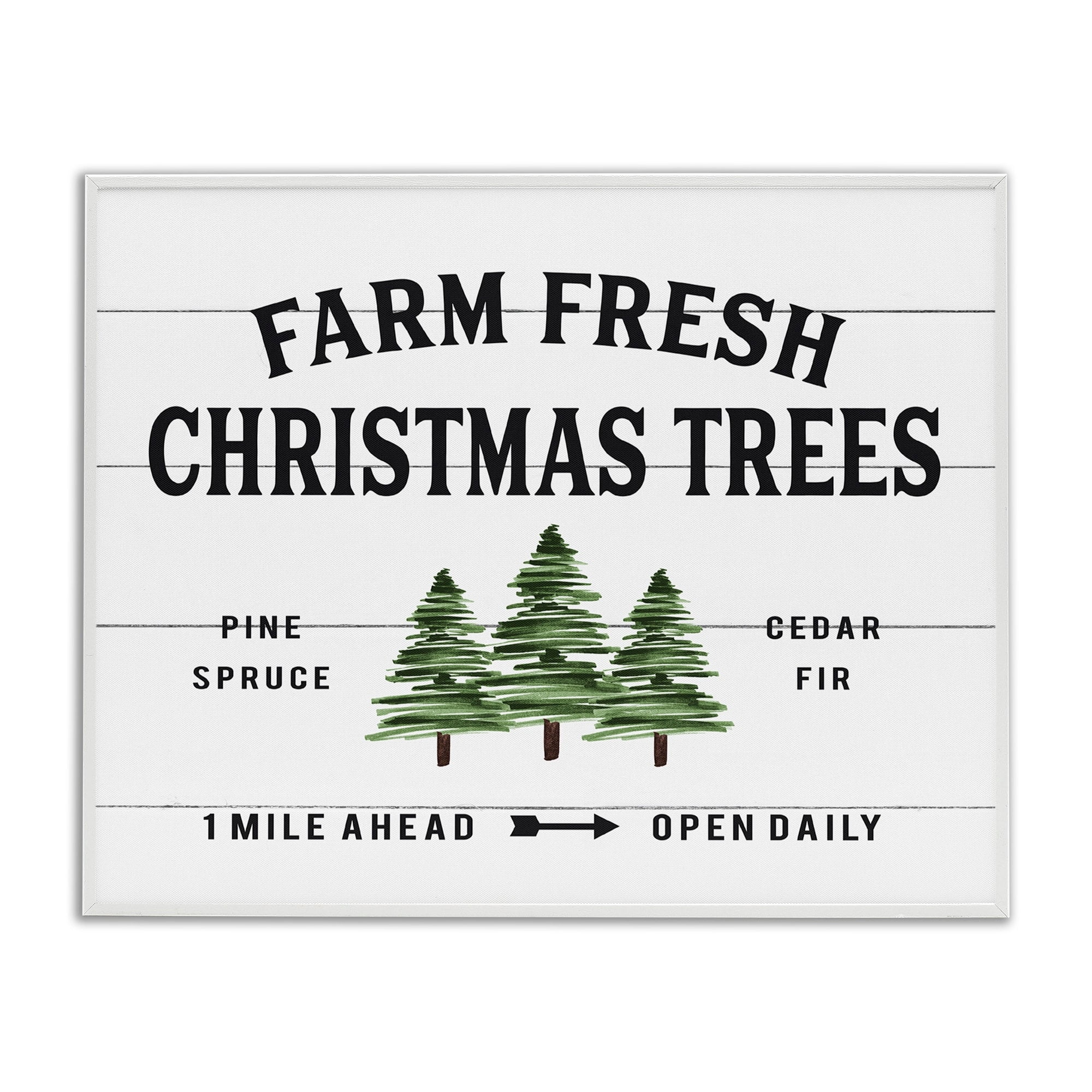 Stupell Industries White Planked Look Holiday Farm Fresh Christmas Trees Spruce and Fir, 16 x 20,Design by Lettered and Lined