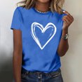thumbnail image 4 of Hauts pour Femmes Saint-Valentin Manches Courtes Imprimé Cœur Col Rond T-Shirt Décontracté Bleu G, 4 of 6