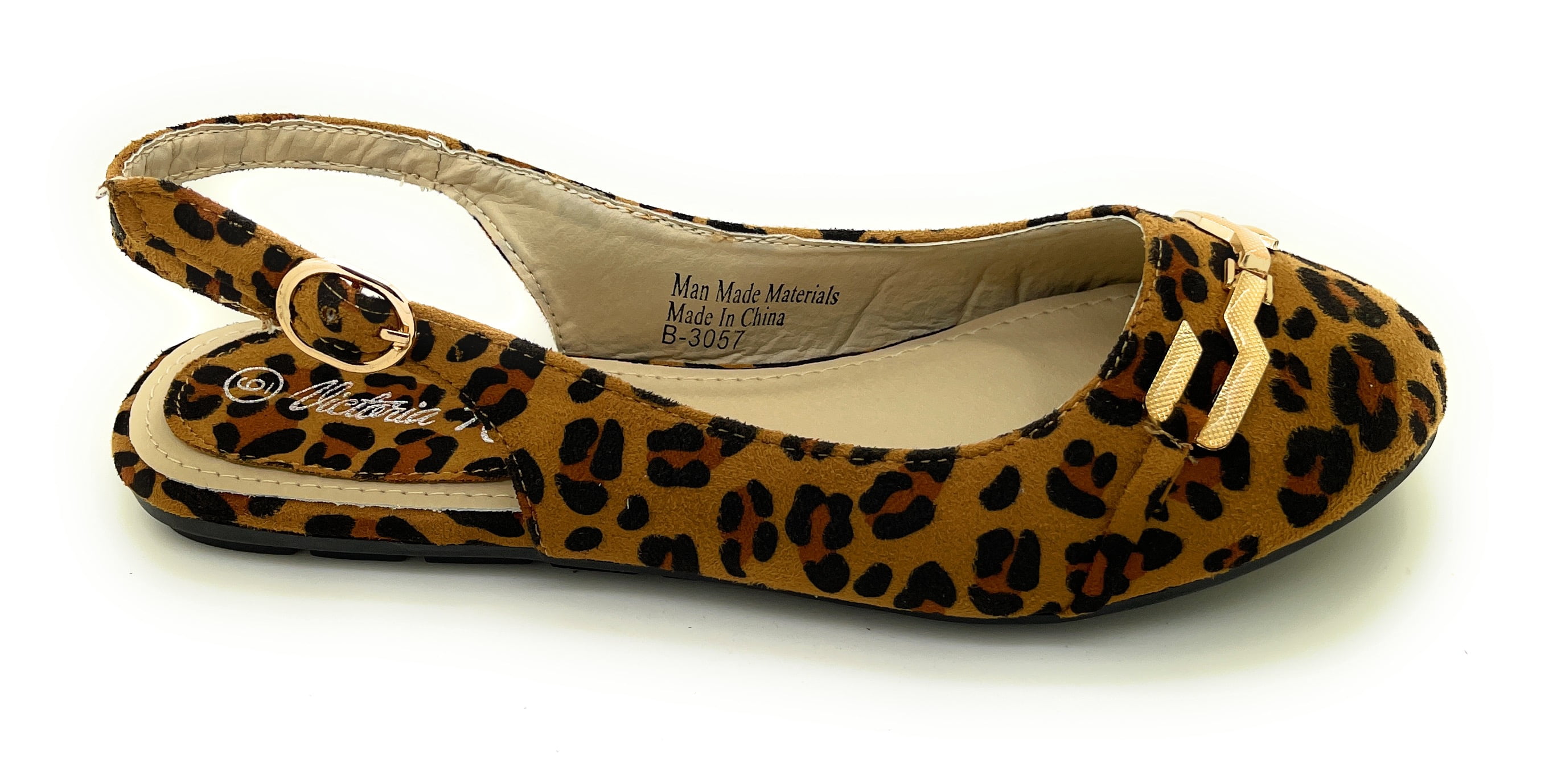 Women’s Leopard Print Slingback Flats – Open Back Pointed Toe Slip-On Shoes with Gold Chain Accent – Stylish Comfortable Casual Dress Flats for Work, Travel, or Everyday Wear