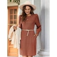 thumbnail image 4 of Women'S Knit Dress with Puff Sleeves for Fall and Winter Round Neck Casual Tunic Dress Brick Red L, 4 of 6