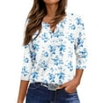 thumbnail image 4 of WTOBBY Women's Floral Print V-Neck 3/4 Sleeve Loose Fit Versatile Blouse Top for Casual Spring Fall Fashion and Everyday Comfortable Outfits,Light Blue 2XL, 4 of 6