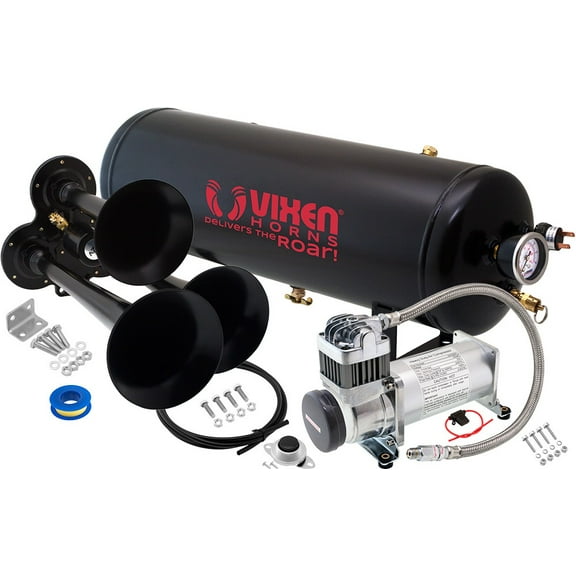 Vixen Horns Train Horn Kit for Trucks/Car/Semi. Complete Onboard System- 200psi Air Compressor, 2.5 Gallon Tank, 3 Trumpets. Super Loud dB. Fits Vehicles like Pickup/Jeep/RV/SUV 12v VXO8325/3114B