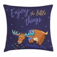 thumbnail image 1 of Enjoy the Little Things Throw Pillow Cushion Cover, Hand Drawn Elk Cartoon Grazing in the Rain and Calligraphy Message, Decorative Square Accent Pillow Case, 16 X 16 Inches, Multicolor, by Ambesonne, 1 of 2