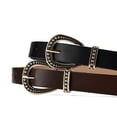 thumbnail image 3 of SWSMCLT Women's Faux Leather Belt Metal Belt For Dress Summer Medium Dinner Fashion Buckle D Ring Metal Buckle Coffee X-Small-Large, 3 of 4