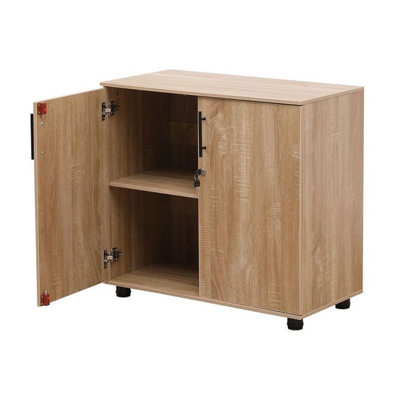 MMT Oak 2 Door Pantry, Storage Cabinet with Lock 31.5" Wide
