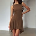 thumbnail image 4 of Osfvolr Women'S Slim Fit Solid Color Sleeveless Basic Casual Dress Coffee Color S, 4 of 5