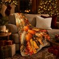 thumbnail image 3 of Pumpkins with Maple Leaves and Forest Fence, Realistic Painterly Style for Fall Lovers, Cozy Autumn Scene, Flannel Blanket for Cabin and Living Room, Thanksgiving Gift and Harvest Home Decor, 3 of 7