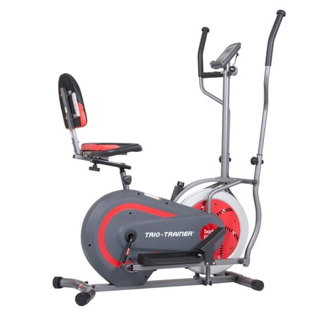 Body Power Trio-Trainer 3-in-1 Elliptical and Upright Recumbent Bike with Heart-Rate Monitor and 250 Lb. Weight Capacity