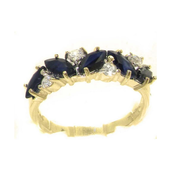 LBG British Made 10k Yellow Gold Natural Sapphire & Diamond Womens Eternity Ring - 33 size options