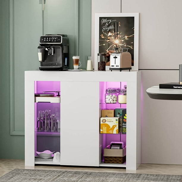 IKIFLY Modern High Gloss LED Kitchen Sideboard Buffet Storage