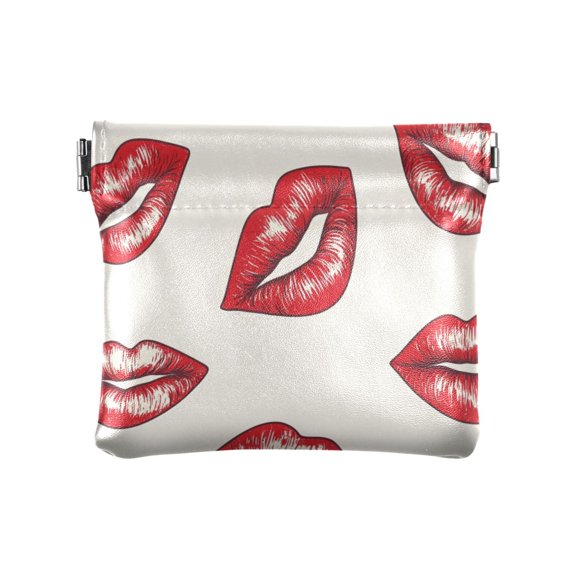 Leather Coin Wallet 4.33x3.74 Inch Portable Coin Wallet Coin Wallet Paper Wallet Card Wallet Storage Wallet Stylish and Sophisticated Cartoon Red Lips
