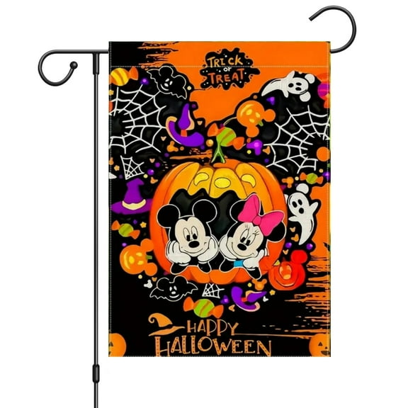 Pumpkin Mickey Minnie 2pcs Halloween Garden Flags 12x18 inches Double-sided Welcome Garden Flag, Pumpkin Ghost Yard Flag for Outdoor Holiday Home Decoration