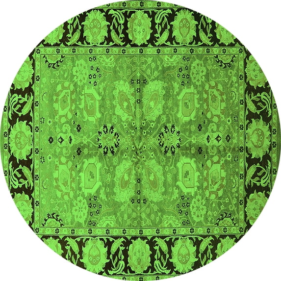 Ahgly Company Indoor Round Oriental Green Industrial Area Rugs, 8' Round