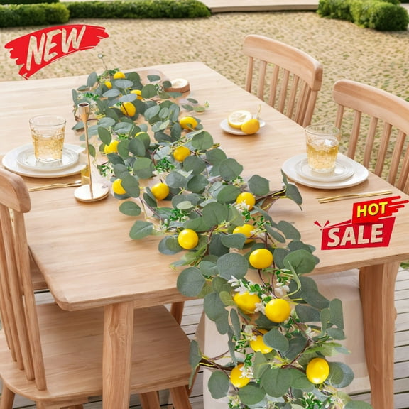 Tarmeek 5.6 Ft Faux Artificial Greenery Garland, Eucalyptus Garland with Lemon Leaf Vine for Table Centerpieces, Home Door Indoor Xmas Tree Party Mantle Porch Decoration