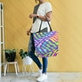 thumbnail image 4 of FORMRS Womens Canvas Tote Bag with Zipper Inner Pocket Shoulder Handbag, Green Wavy Pattern, 4 of 7