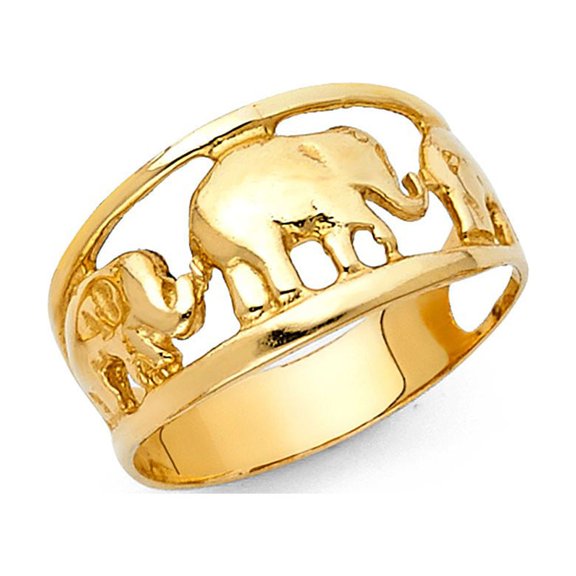 14k Real Yellow Gold Good Luck Elephant Charm Ring 10mm