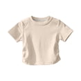 thumbnail image 2 of Cethrio Girls Cotton T-shirts, Short Sleeve Crew Neck Casual School Summer Tops Kids Tees Beige Size 2-3 T, 2 of 6