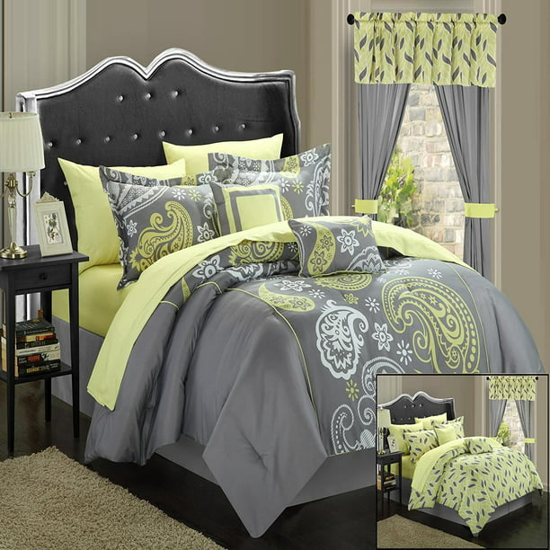 Yellow King 20 Piece Mega Comforter Bed, Yellow And Gray Duvet Cover King