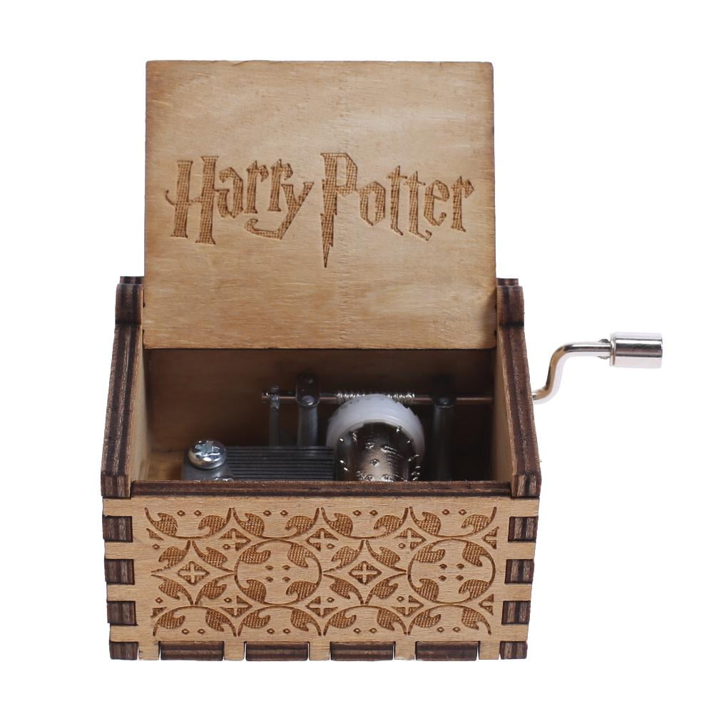 Blue Harry Potter Engraved Wooden Music Box Hand-Cranked Interesting Toys Xmas
