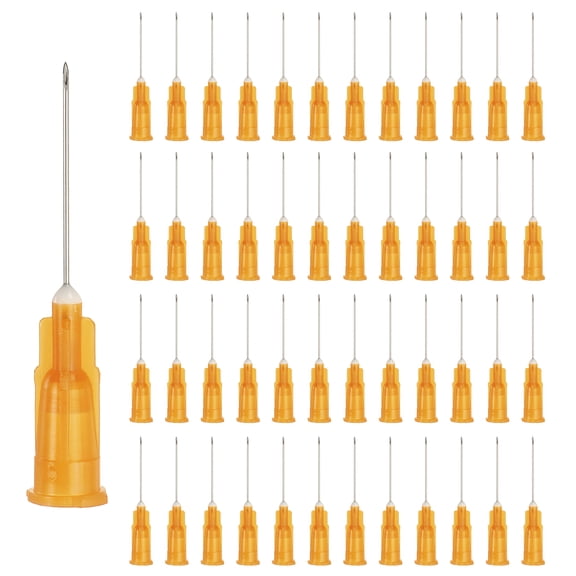 50 Pack Tip Dispensing Needle, 25 Gauge Stainless Steel Dispensing Tips with Luer Lock 1.5" Pointed End Dispenser Needle for Measuring, Refilling Inks, Orange