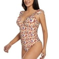 thumbnail image 3 of Goofa Corgi Head with Floal Print Women's Ruffled One Piece Swimsuit V Neck, 3 of 7