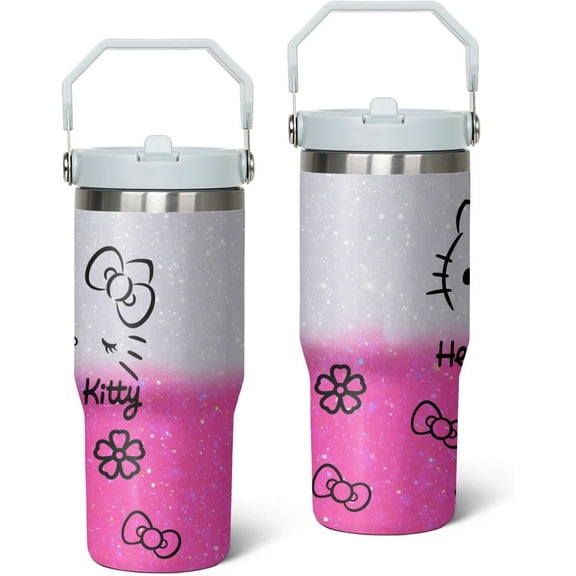 Kitty Cup Adult 30oz Tumbler with Straw and Handle Stainless Steel Insulated Travel Mug Portable Water Bottle for Outdoor Cute Kitty Gifts for Girl Women, Pink-5