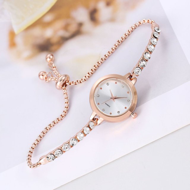 Reloj de pulsera ajustable con correa de diamantes de colores y diamantes redondos para mujer, reloj de cuarzo para mujer