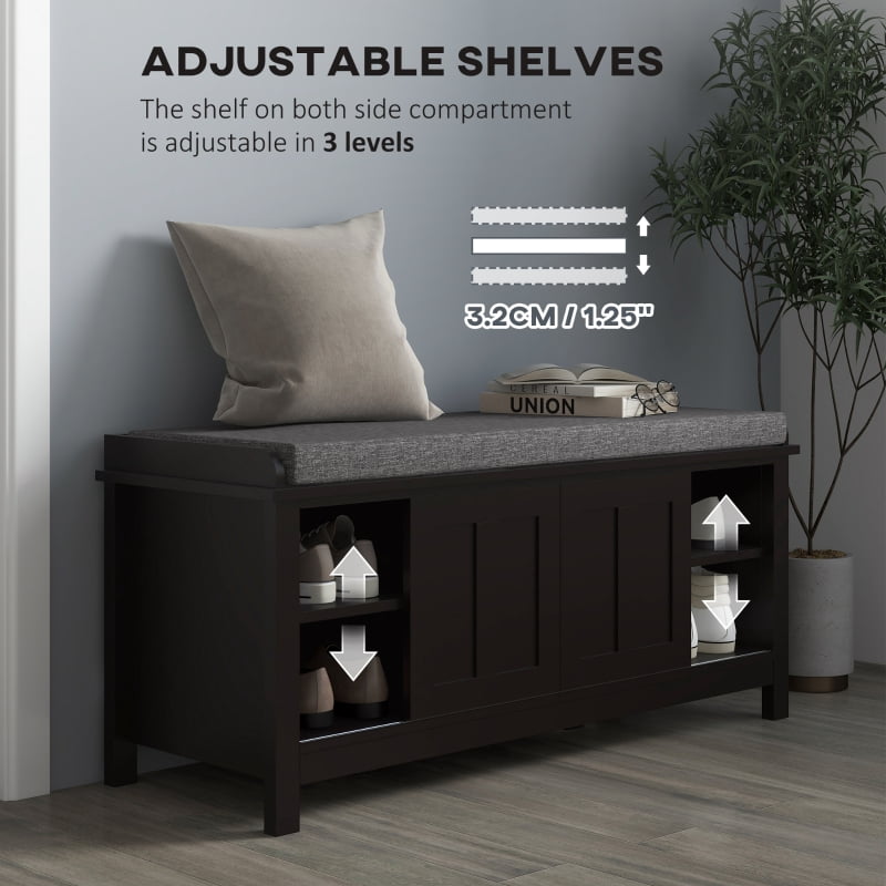 HOQBN Modern Shoe Storage Bench, Entryway Bench with Cushion and 2 Sliding Doors, Storage Ottoman Bench, Holds 10 Pairs, Black
